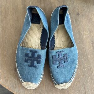 Tory Burch Weston Flat Espadrille Denim Chambray Size 10